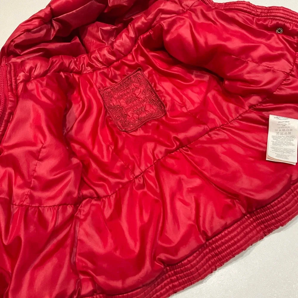 🍏Monnalisa Girl’s Designer Quilted Hooded Red Puffer, 24 mo